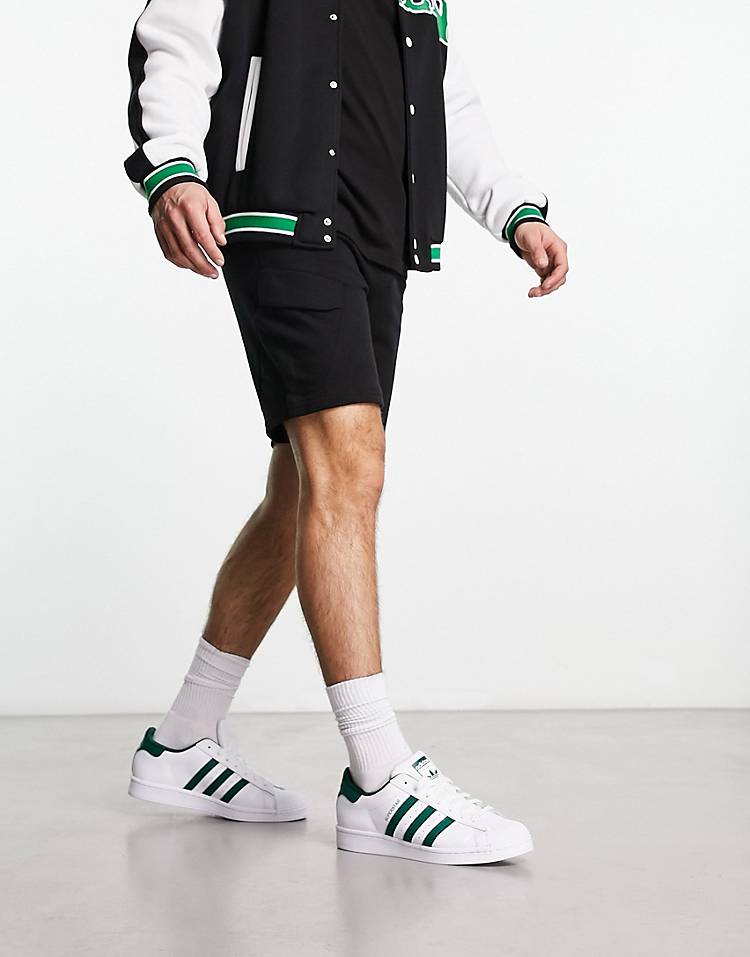 Bershka cargo jersey shorts in black